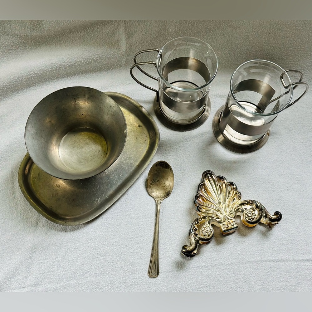 LAST CHANCE* DONATING Vintage silver, steel, and pewter trinket lot